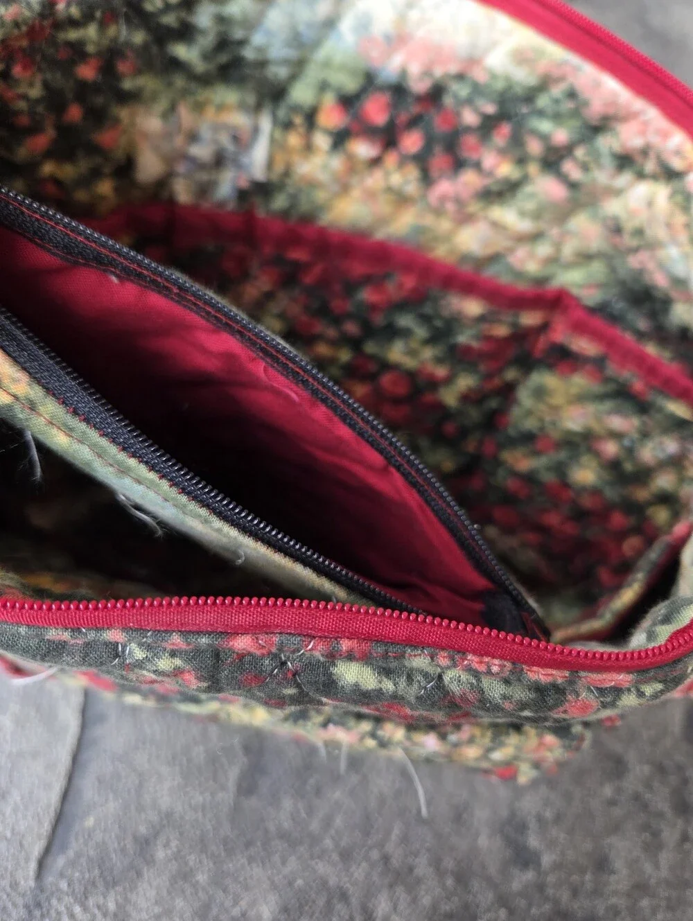 Quilted Floral Tote Bag With Zippered Pouch in Multicolor Handmade